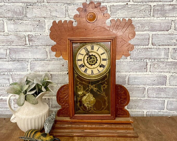 Antique Gingerbread Mantle Clock Wooden Parlor Clock Etsy