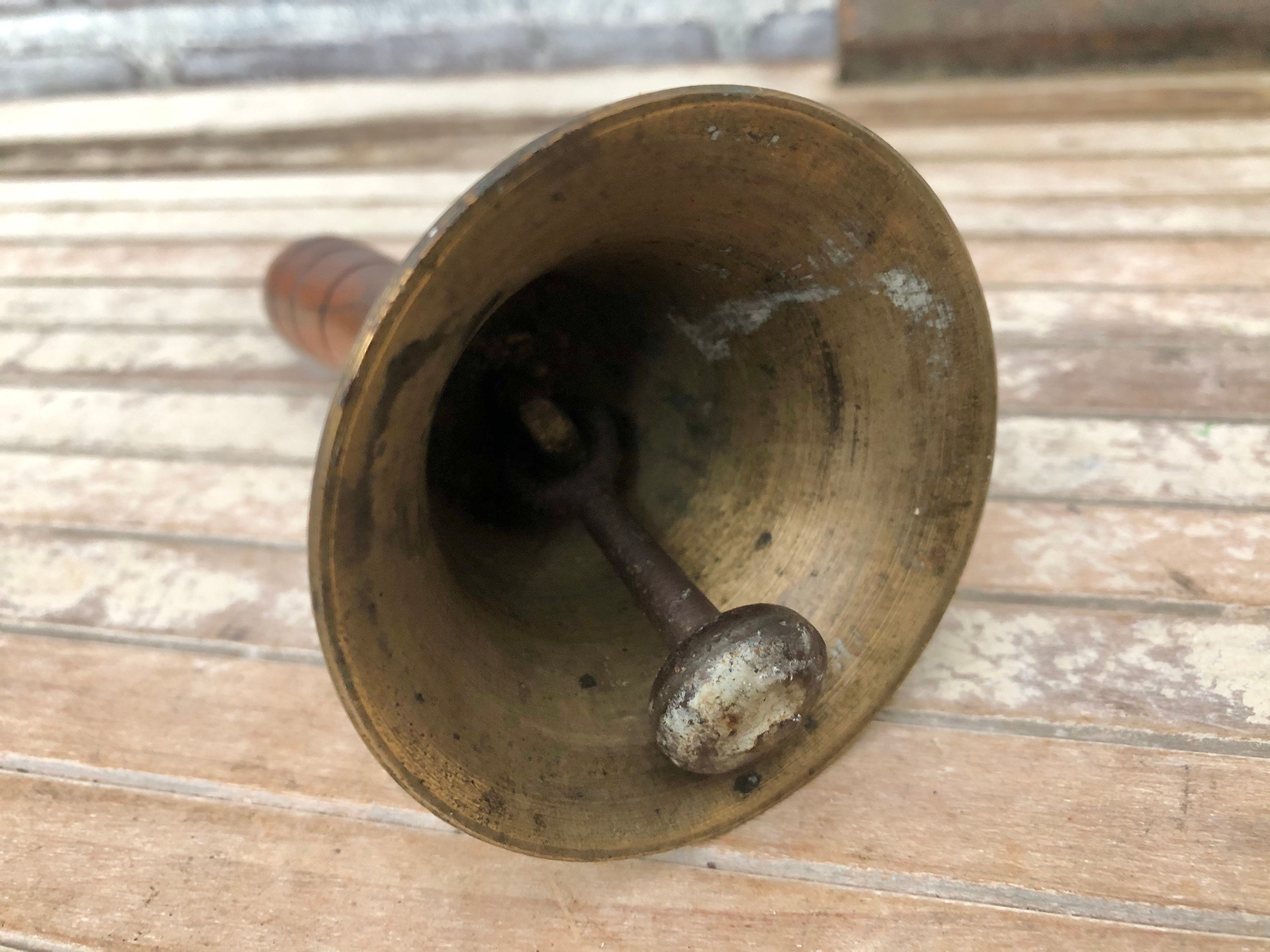 Brass Bell with Wooden Handle Vintage Bedside Bell Etsy