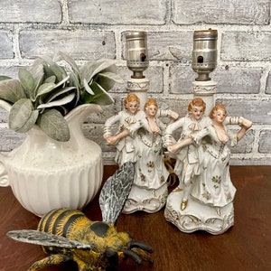 French Influenced Dancing Couple Ceramic Lamps! Pair of Boudoir Lighting! Neutral Decor! French Country!