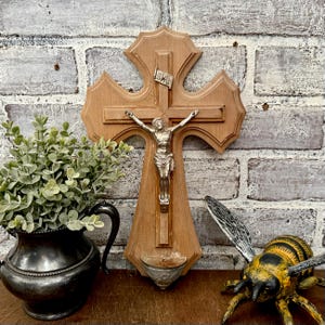Vintage French Crucifix with Holy Water Font - Religious Icon