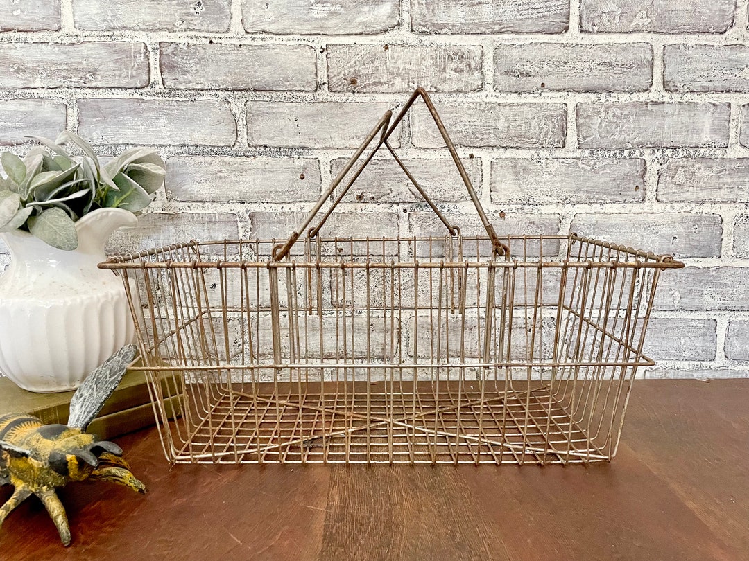 Wire Metal Market Basket Vintage Shopping Basket With Folding Etsy
