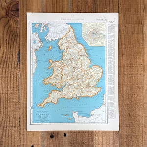 1930s England & Wales and Scotland Map: Vintage Atlas Print