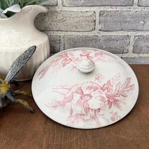 Antique Pink Transferware Chamber Pot Lid | Floral Pottery Replacement Piece, Victorian Cottage Decor