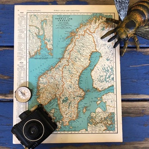 1930's Mitteleuropa & Norwegen und Schweden Vintage Landkarte! Einweihungsgeschenk! Atlas Druck! Antike Landkarte!