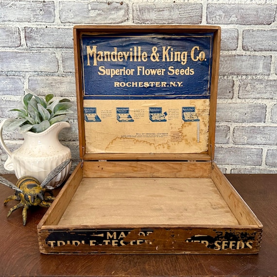 Vintage Mandeville & King Flower Seeds Display Box: Antique