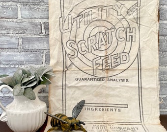 Utility Scratch Bullseye Feed Sack! Vintage Grain Sack! Black & White Neutral Decor! Repurpose Pillow Cover!