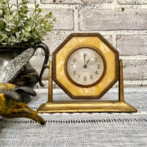 Tabletop Sessions Clock! Non Working! Gold Faux Mother of Pearl Inlay!