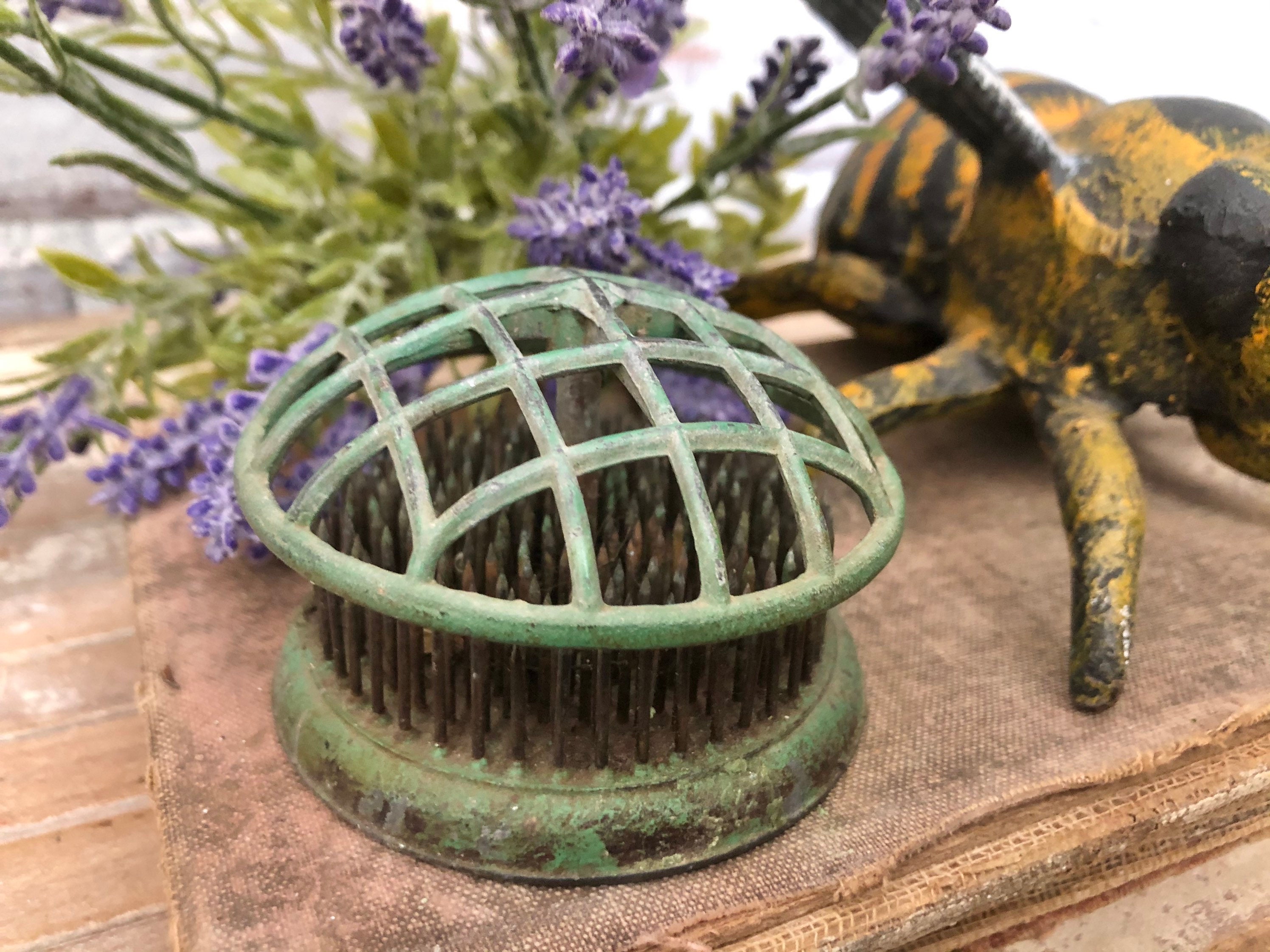 Rare Hairpin Wire Floral Arranging Frog  Vintage Green Flower Holder -  Oval & Round