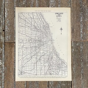 ¡Mapa de Chicago y alrededores de los años 30! ¡Illinois! ¡Regalo de inauguración de la casa! ¡Impresión de ciudad en blanco y negro! ¡Mapa de pared antiguo! ¡Mapa vintage!