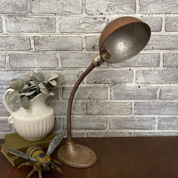 Cast Iron Desk Lamp! Needs Rewiring! Antique Industrial Office Style! Non Working!