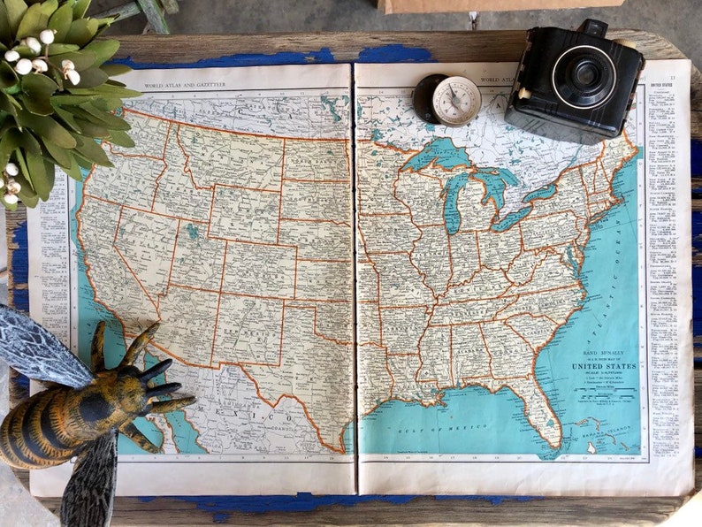 Atlas Print Vintage Map! 1937 United States Vintage Map Antique Wall Map Housewarming Gift