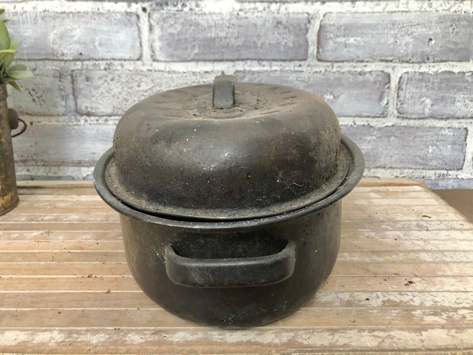 Black Roasting Pan With Lid Speckled Finish Vintage Etsy