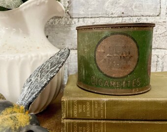 Lucky Strikes Cigarette Tin Box! Vintage Tobacco Advertising! Collectible Tobacciana! Green and Red!