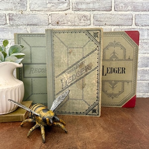 Three Accounting Ledgers! Blue and Gray Cloth Covers! Accounting Office Book!
