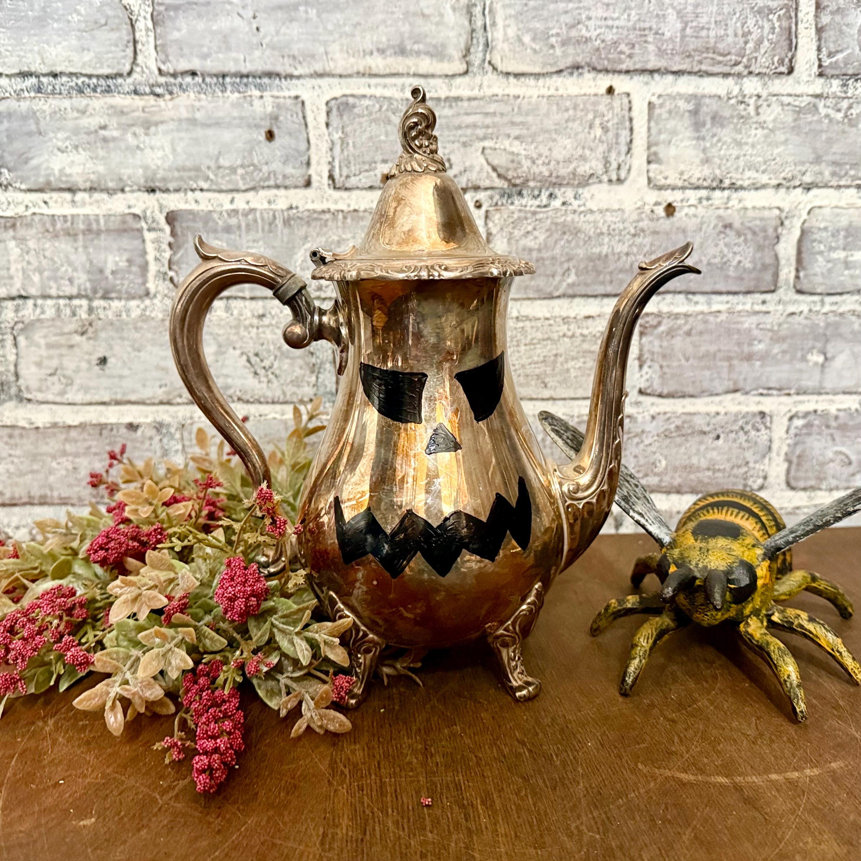 Tarnished Silver Plated Jack O' Lantern Coffee Pot: Victorian