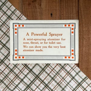 Atomizer Sprayer! General Store In Store Advertising Display Sign! Vintage Retail Apothecary Signage! Medical Merchandising Wall Hanging!