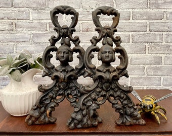 Jenny Lind Fireplace Andirons! Cast Iron Fire Dogs! Classic Design! Fireplace Andirons!