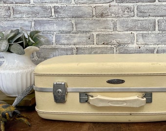 Maximillian Maxonite Suitcase! Pale Yellow Suitcase! Vintage Luggage! New York, New York!