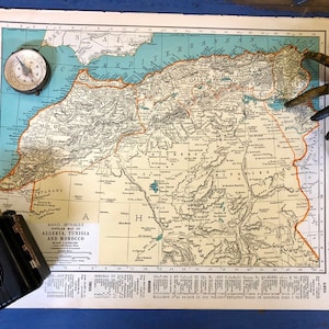 Carte vintage de l'Union de l'Afrique du Sud et de l'Algérie, du Maroc et de la Tunisie des années 30 ! Cadeau de pendaison de crémaillère ! Impression d'atlas ! Carte murale ancienne !