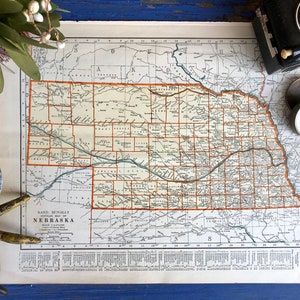 Carte vintage du Nebraska et du Nevada des années 30 ! Cadeau de pendaison de crémaillère ! Impression d'atlas ! Carte murale ancienne ! Carte vintage !