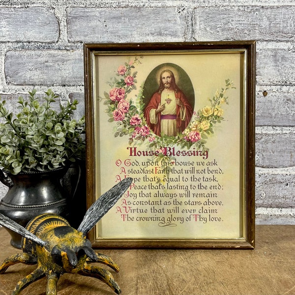 House Blessing Vintage Print!  Framed Jesus Christian Housewarming Gift! Vintage Decor!