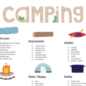 Camping Packing and Shopping List Printable