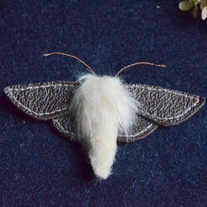 Leather Moth Brooch Night Butterfly Unique Jewelry Reuse Textile Art For Him