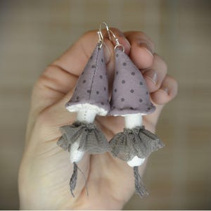 Purple Mushroom Earrings Handmade Unique Jewery
