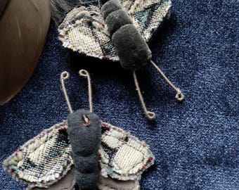 Handmade Moth Brooch: Upcycled Fabric Insect Jewelry Art to Wear