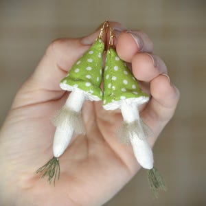 Green Mushroom Earrings Handmade Unique Jewery