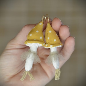 Yellow Mushroom Earrings Handmade Unique Jewery