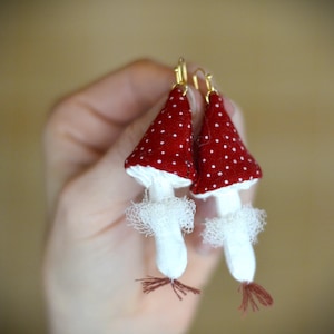 Red Mushroom Earrings Handmade Unique Jewery