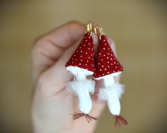 Red Mushroom Earrings Handmade Unique Jewery