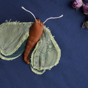 Butterfly Brooch Leather Insect Upcycled Fabric Art Jewelry Pin