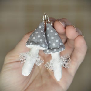 Grey Mushroom Earrings Handmade Unique Jewery