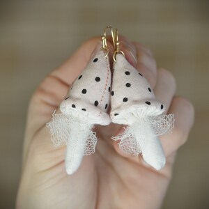 Pink Dotted Mushroom Earrings Handmade Unique Jewery