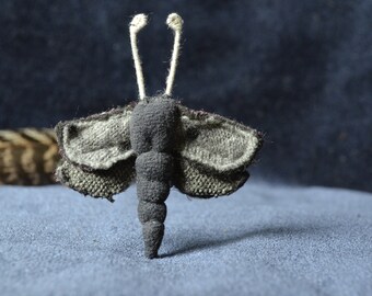 Gray Insect Moth Brooch Handmade Romantic Shabby Chic Night Butterfly Unique Soft Jewelry Art