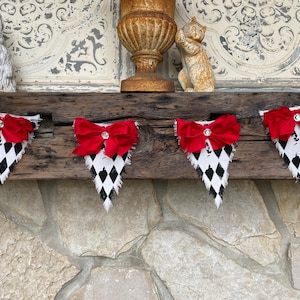 Vintage Shabby Farmhouse Halloween Harlequin Rag Garland | Harlequin Christmas Garland | Vintage Circus | Harlequin Valentine&#39;s Day Garland