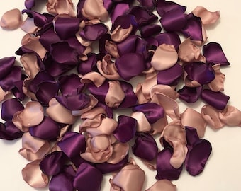Plum and Rose Gold Artificial Satin Rose Petals | Flower Girl Basket Petals | Mauve Wedding Aisle Runner | Purple Confetti Toss Petals