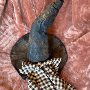 Handmade Primitive Rustic Folk Art Witch Hat Table Sitter | Shabby Cottagecore Farmhouse Salem Witch Halloween Decoration