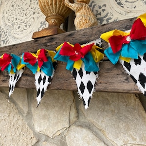 Vintage Shabby Farmhouse Halloween Harlequin Rag Garland | Harlequin Christmas Garland | Vintage Circus Harlequin Birthday Garland Banner