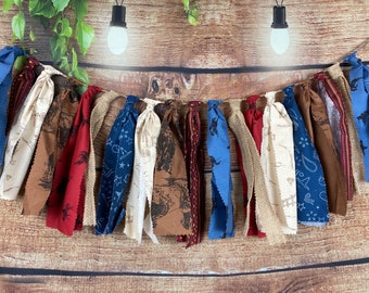 Rustic Fabric Garland/Cowboy Decorations/Rodeo Birthday/Cowboy Birthday/Cowboy Banner/Vintage Western Decor/Boy First Birthday/Rodeo Party