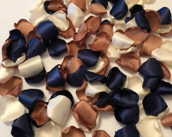 Navy and Copper Artificial Satin Rose Petals | Flower Girl Basket Petals | Navy  Wedding | Artificial Aisle Runner Petals | Wedding Toss