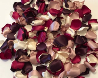 Rose Gold Wine and Burgundy Satin Rose Petals | Flower Girl Basket Petals | Rustic Barn Wedding Aisle Runner | Wedding Toss Confetti Petals