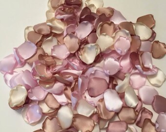 Pink and Champagne Satin Rose Petals | Flower Girl Basket Petals | Rustic Barn Wedding Aisle Runner Petals | Boho Chic Wedding
