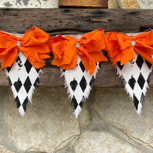 Vintage Shabby Rustic Farmhouse Halloween Harlequin  Garland  Mantle Decor | Autumn Harlequin Garland Home Decor