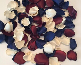 Navy and Burgundy Satin Silk Wedding Rose Petals | Artificial Rose Petals | Walkway Aisle Toss Confetti Petals | Navy Wedding