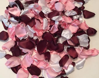 Burgundy Pink Satin Silk Wedding Rose Petals | Artificial Rose Petals | Walkway Aisle Toss Confetti Petals | Maroon Burgundy Wedding