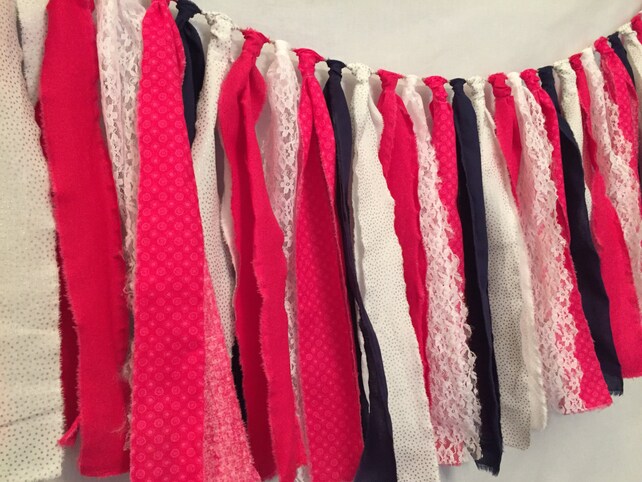 High Chair Garland Baby Shower Decor Rag Tie Nursery Room High Chair Garland Baby Shower Decor Rag Tie Nursery Room Bridal Fuchsia Wedding Country