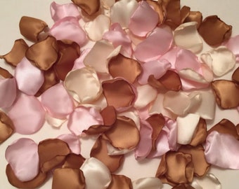 Copper and Baby Pink Satin Silk Wedding Rose Petals | Artificial Rose Petals | Walkway Aisle Toss Confetti Petals | Pink Wedding
